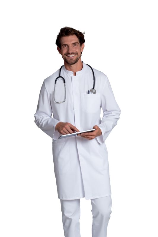 Herrenmantel 2141 in weiß von Leiber mit Gehkragen