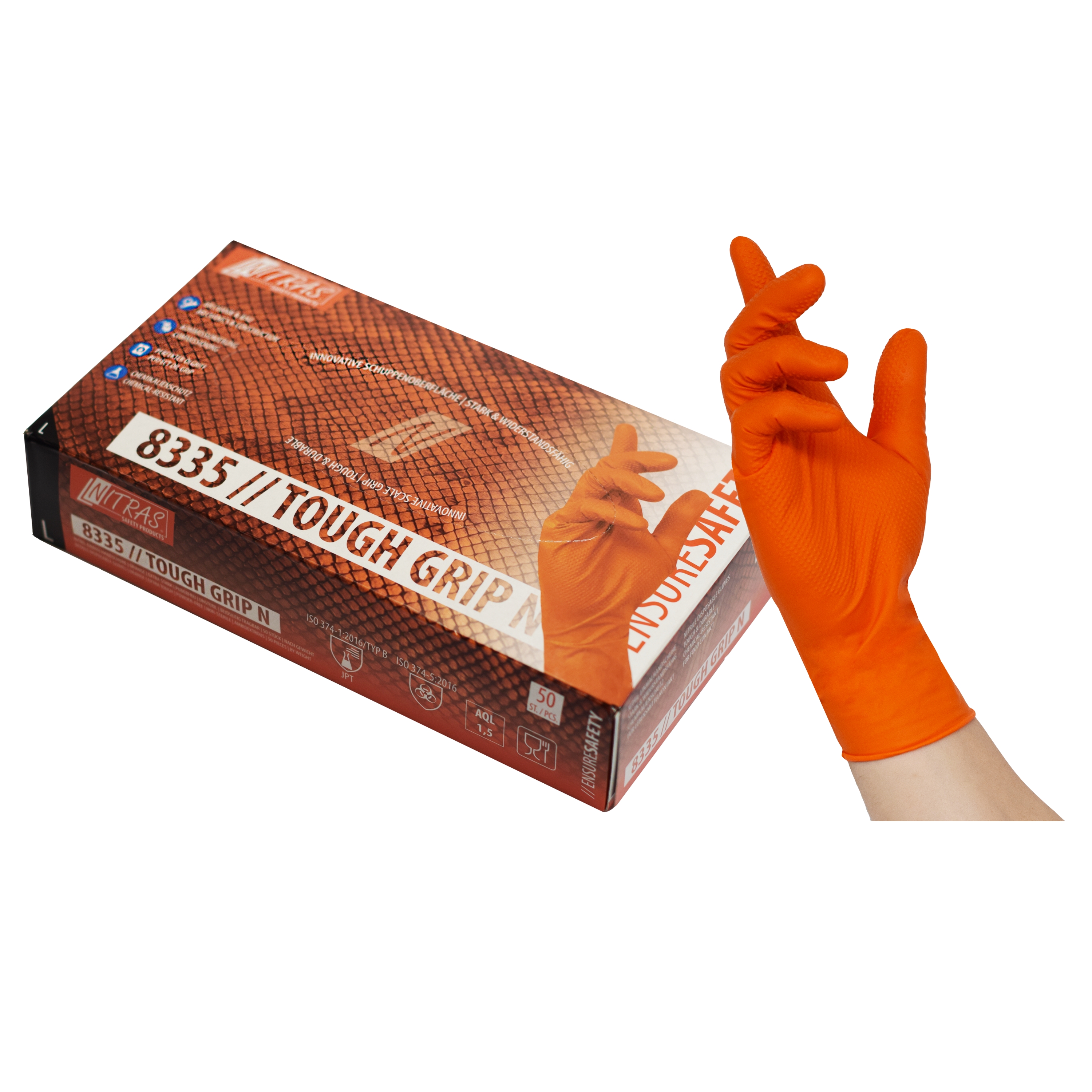 TOUGH GRIP N, Nitril-Einmalhandschuhe, orange, EN